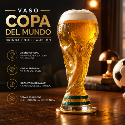 Vaso copa mundial cerveza 450ml con forma de trofeo - diseño fanático del fútbol